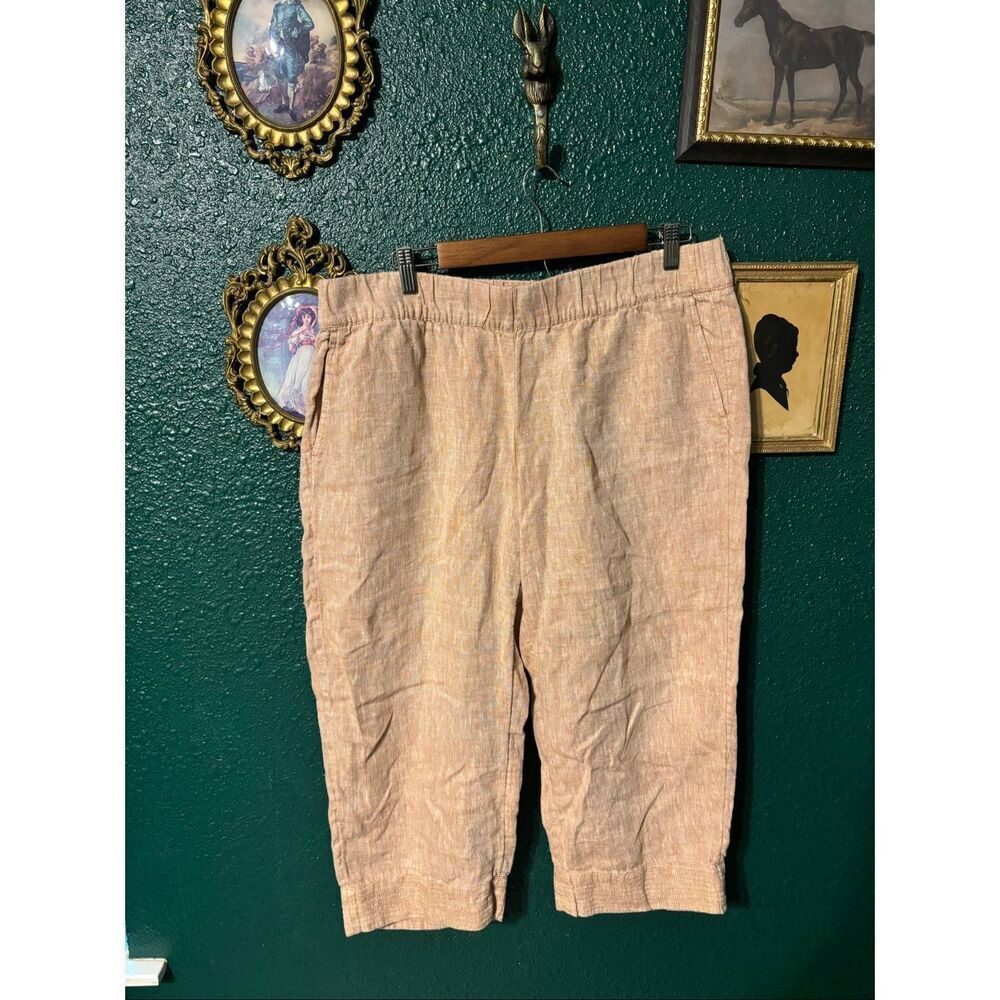 J.Jill 100% Linen Pull On Orange Cropped Pants Sz Large Petite
